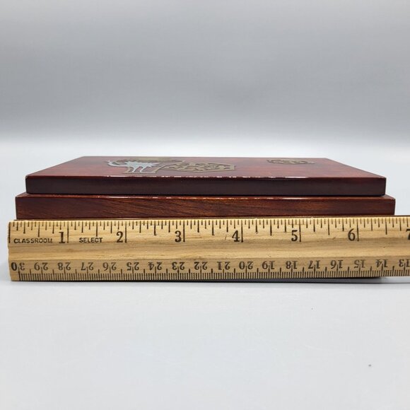 Vintage Asian Decorative Wooden Trinket Box Metal Inlays with Lid - Picture 9 of 16